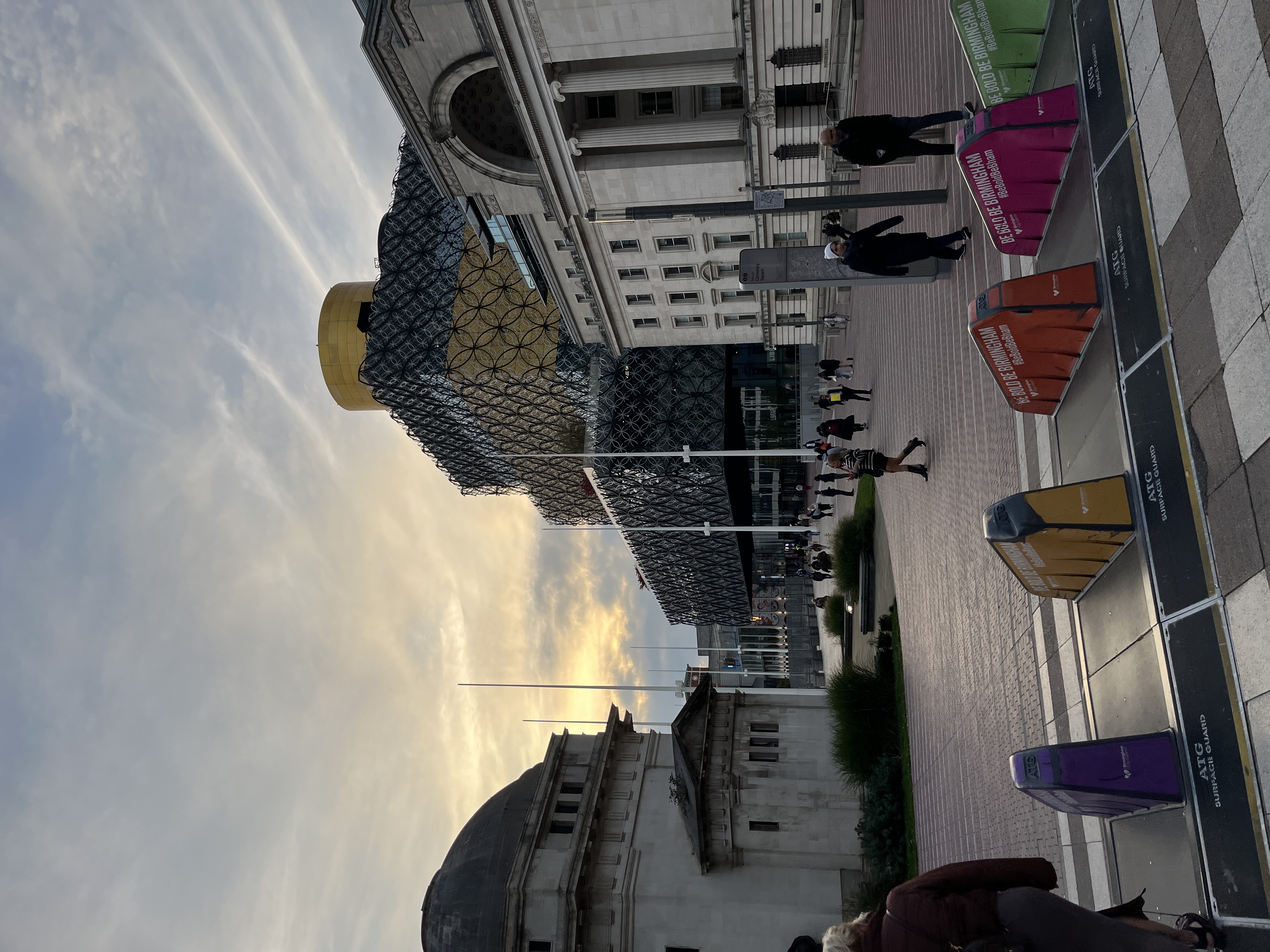 birmingham library and rep building in the sunset